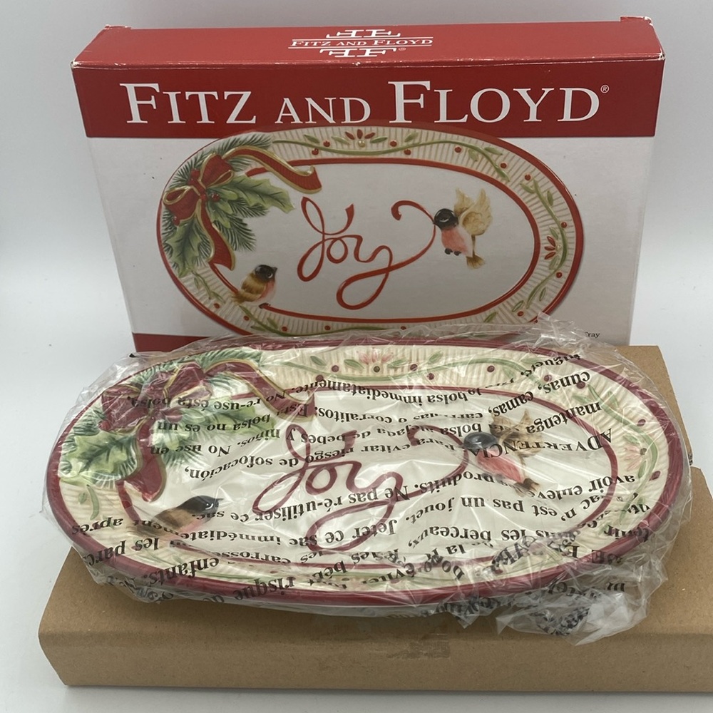 Fitz & Floyd Santa’s Forest Friends sentiment tray 9x6” new open box
